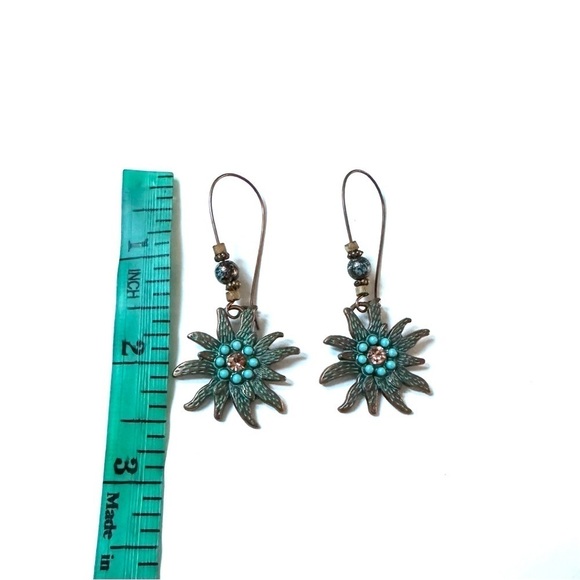 Vintage Style Turquoise & Copper Color Drop Hoop Earrings - Picture 4 of 4